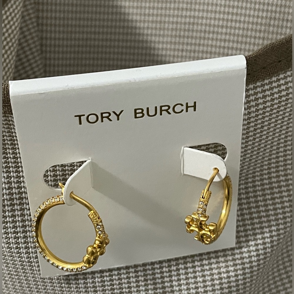 Tory Burch Small Eleanor Crystal Hoop Earrings